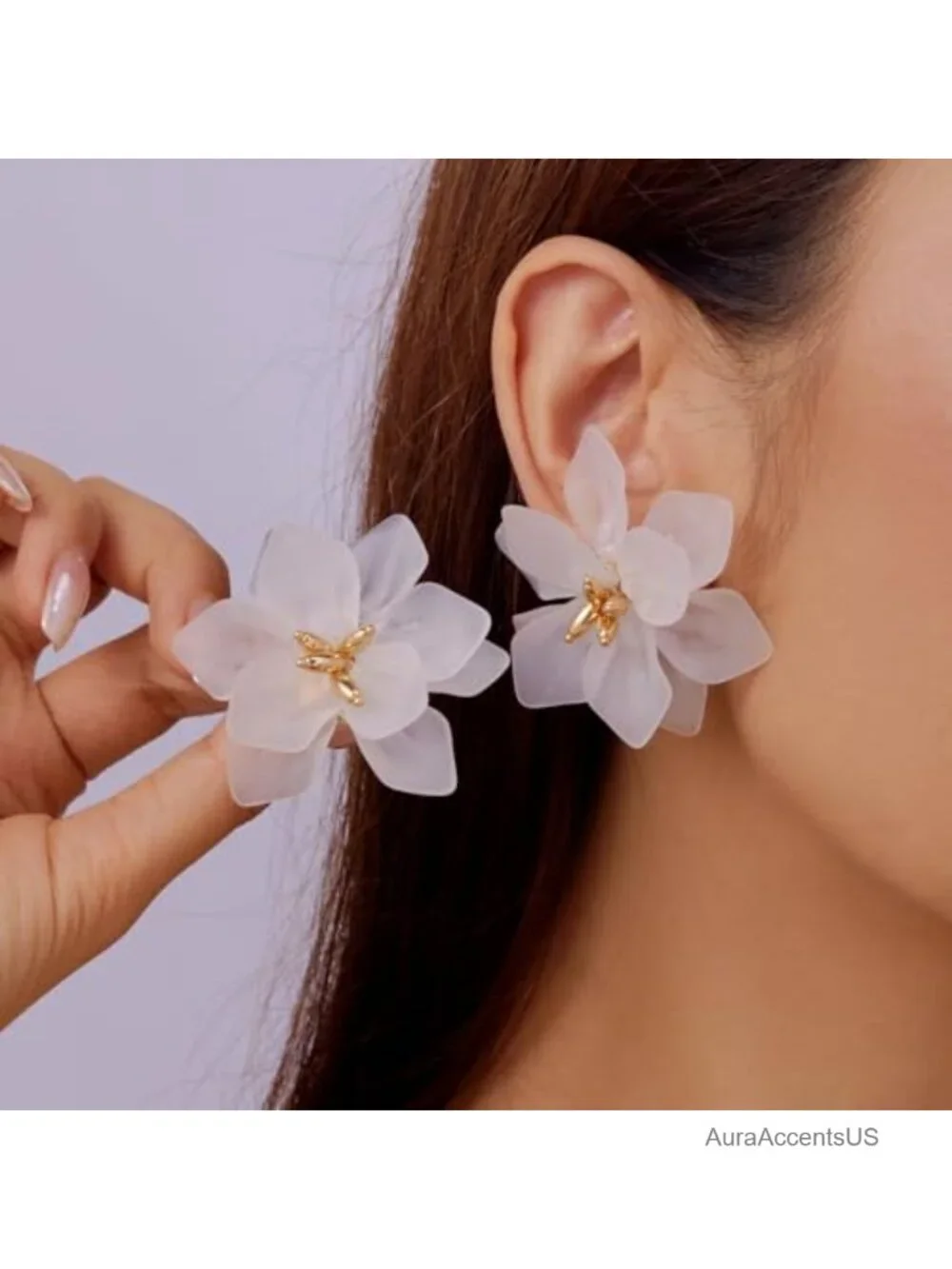 Layered Resin Petal Flower Earrings Statement Jewelry for Women